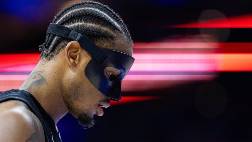 Apr 14, 2024; Philadelphia, Pennsylvania, USA; Brooklyn Nets center Nic Claxton (33) during the first quarter against the Philadelphia 76ers at Wells Fargo Center. Mandatory Credit: Bill Streicher-USA TODAY Sports