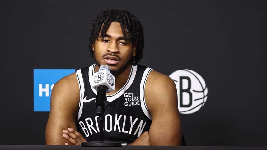 Sep 30, 2024; Brooklyn, NY, USA;  Brooklyn Nets guard Cam Thomas (24) at Brooklyn Nets Media Day at HSS Training Center. Mandatory Credit: Wendell Cruz-Imagn Images