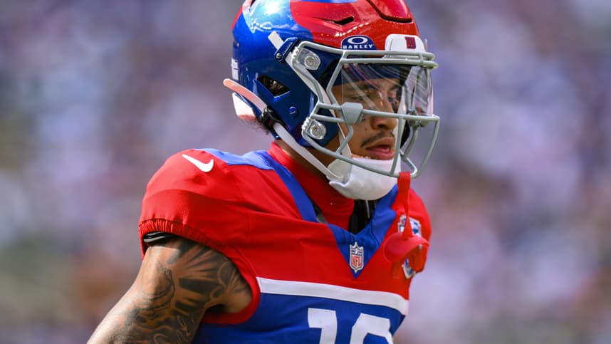 Sep 8, 2024; East Rutherford, New Jersey, USA; New York Giants wide receiver Jalin Hyatt (13) during the second half against the Minnesota Vikings at MetLife Stadium. Mandatory Credit: John Jones-Imagn Images