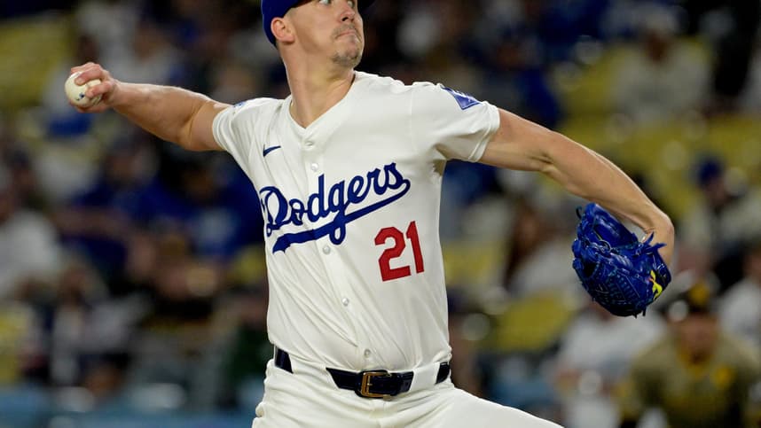 Sep 26, 2024; Los Angeles, California, USA;  Los Angeles Dodgers starting pitcher Walker Buehler (21) delivers to the plate in the first inning against the San Diego Padres at Dodger Stadium. Mandatory Credit: Jayne Kamin-Oncea-Imagn Images