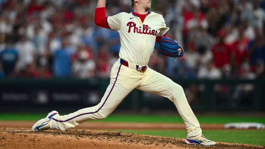Oct 6, 2024; Philadelphia, Pennsylvania, USA; Philadelphia Phillies relief pitcher Jeff Hoffman (23) throws a pitch against the New York Mets in the ninth inning during game two of the NLDS for the 2024 MLB Playoffs at Citizens Bank Park. Mandatory Credit: Kyle Ross-Imagn Images