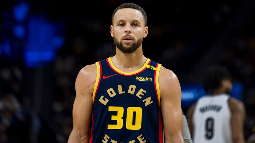 Nov 25, 2024; San Francisco, California, USA; Golden State Warriors guard Stephen Curry (30) nearing the end of the second half of the game against the Brooklyn Nets at Chase Center. Mandatory Credit: John Hefti-Imagn Images