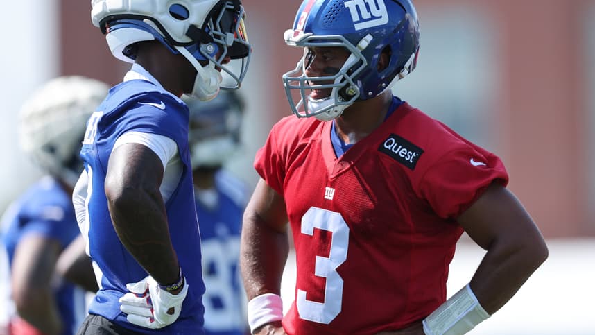 Malik Nabers, Russell Wilson, NFL: New York Giants Training Camp