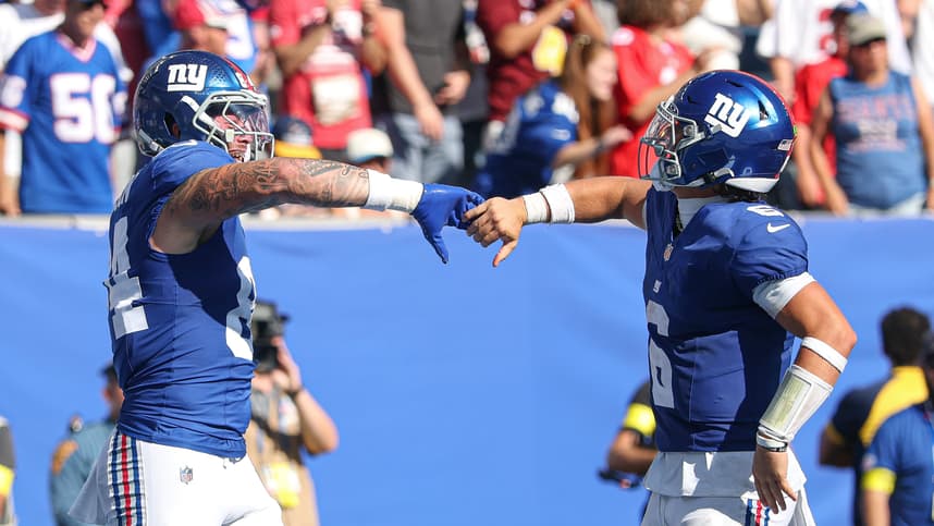 Jaxson Dart, theo johnson, NFL: Los Angeles Chargers at New York Giants