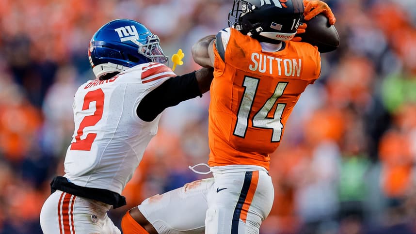 Deonte Banks, Courtland Sutton, NFL: New York Giants at Denver Broncos