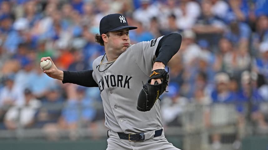 Cam Schlittler throws a pitch for the Yankees against the Royals