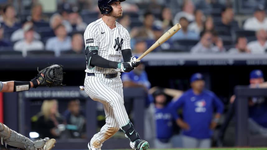 Cody Bellinger watches a home run for the Yankees