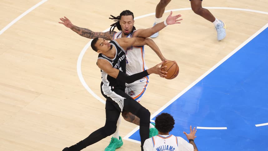 Victor Wembanyama drives against the Thunder during the Western Conference Finals