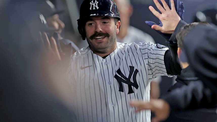 Austin Wells celebrates a home run for the Yankees against the Rays