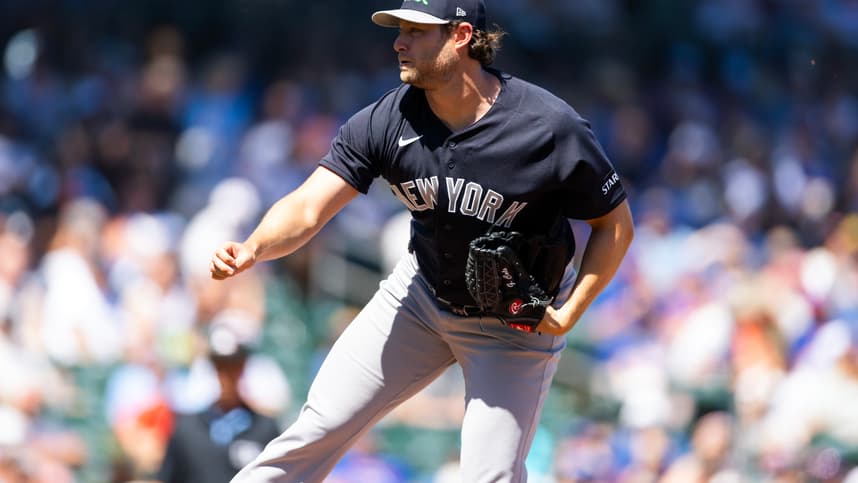 Gerrit Cole pitches for the Yankees during spring training