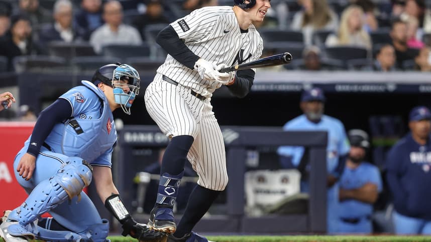 Ben Rice hitting a single for the Yankees