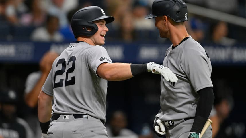 Ben Rice celebrating with the Yankees during a game