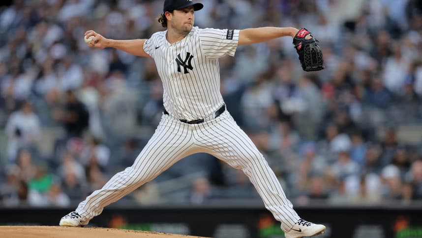 Gerrit Cole pitches for the Yankees against the Rays in his season debut