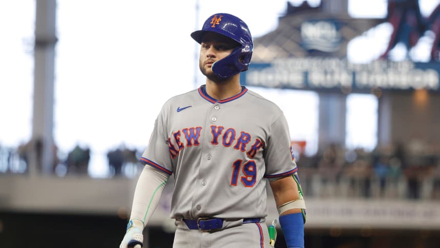 Bo Bichette reacting after an at-bat for the Mets