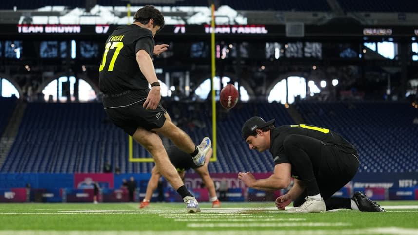 Dominic Zvada kicking at the NFL Scouting Combine