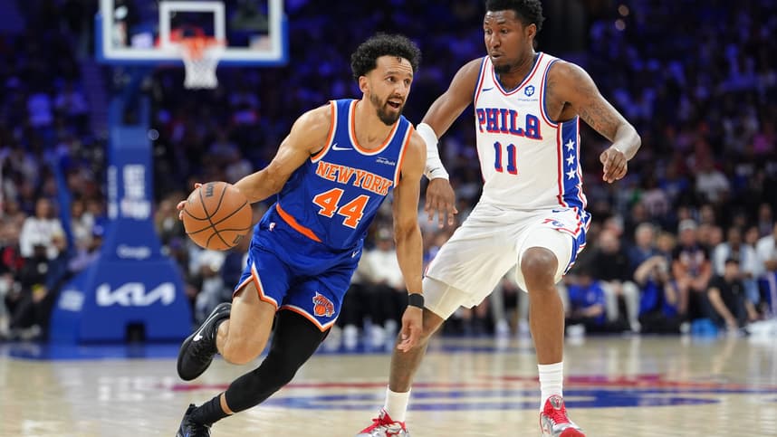 Landry Shamet driving for the Knicks in the playoffs
