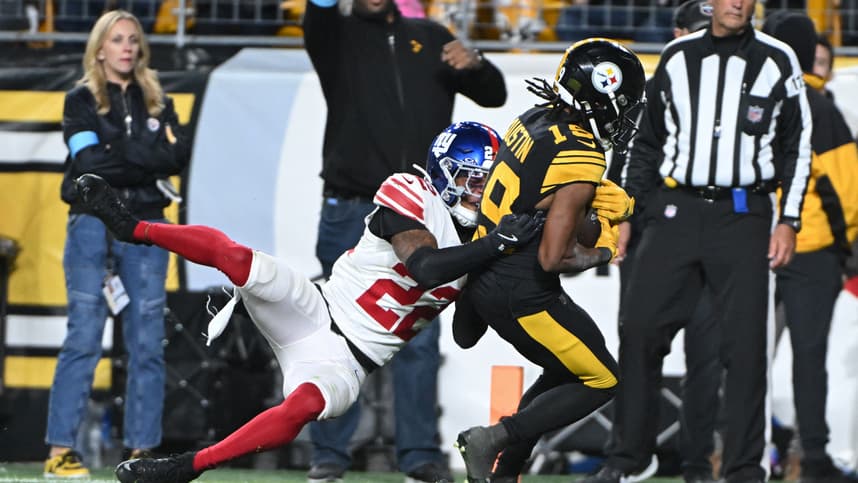 Calvin Austin catches a touchdown against the Giants before joining New York