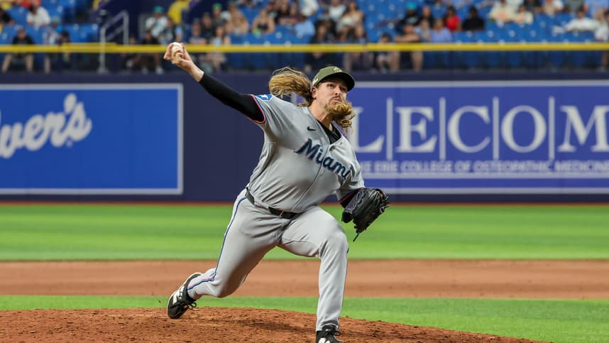 Lake Bachar pitches for the Marlins against the Rays, yankees