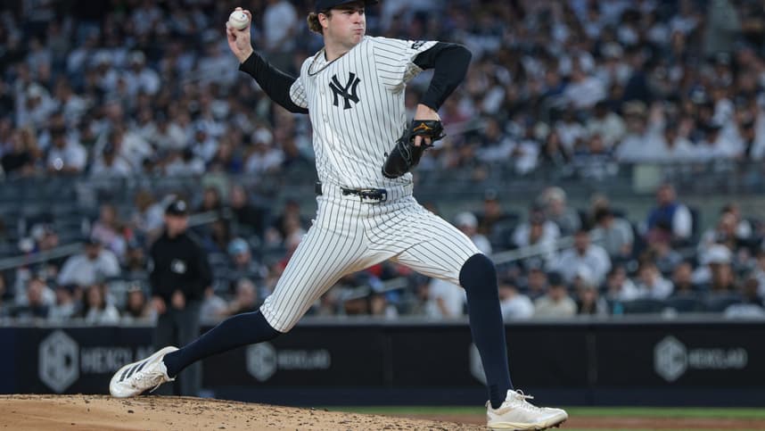 Cam Schlittler pitching for the Yankees against the Royals