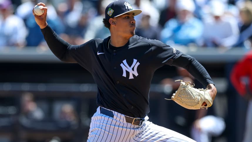 Carlos Lagrange delivers a pitch for the Yankees in spring training