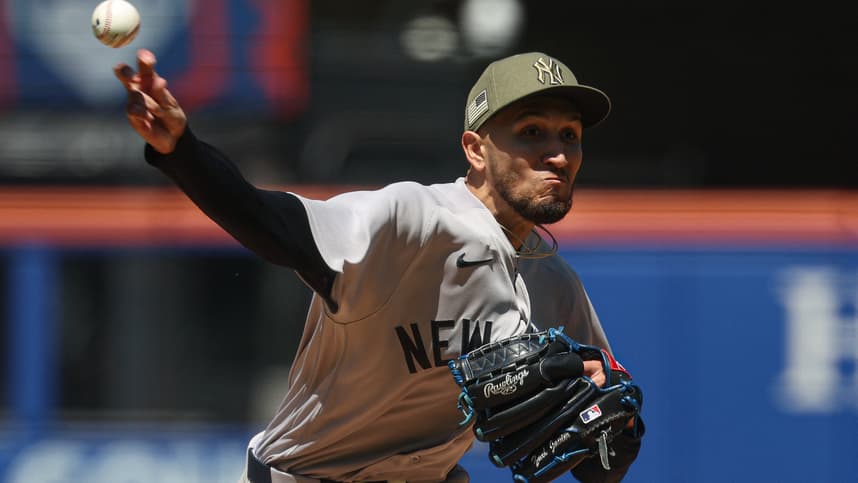 Elmer Rodriguez pitching for the Yankees during a game