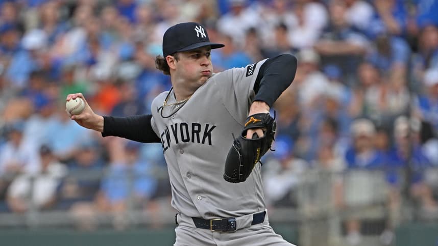 Cam Schlittler throws a pitch for the Yankees against the Royals