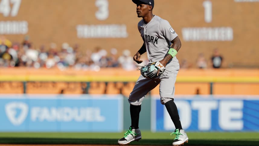 Jazz Chisholm Jr. in the field for the Yankees