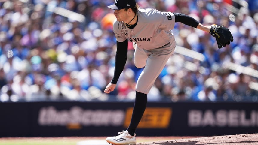 Cam Schlittler pitching for the Yankees during a game