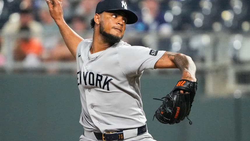 Camilo Doval delivers a pitch for the Yankees against the Royals
