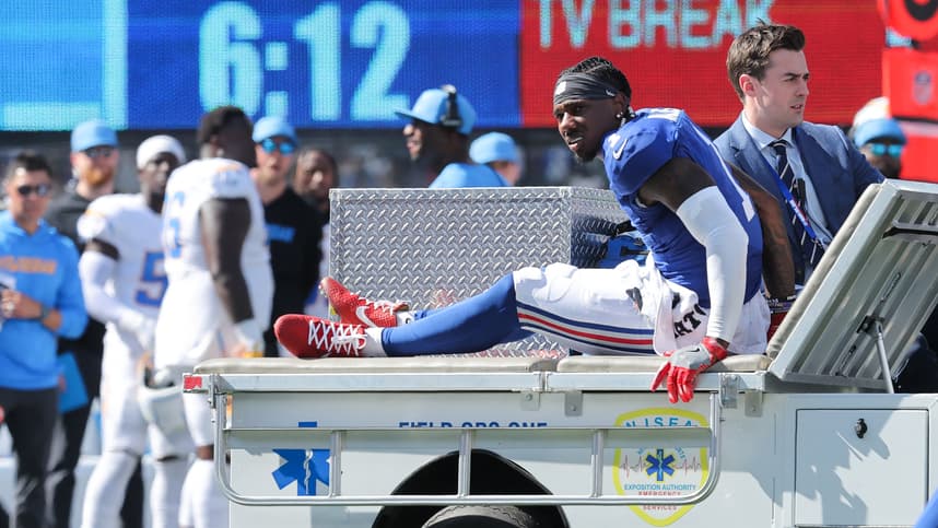 Malik Nabers runs a route for the Giants against the Chargers