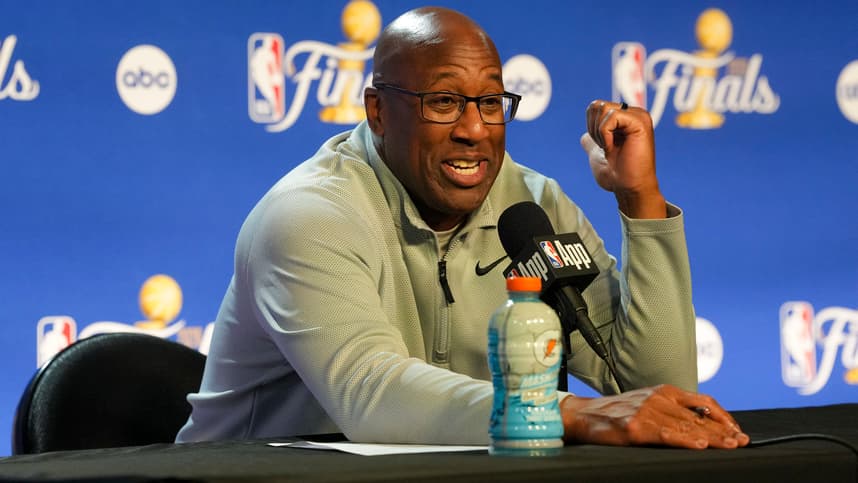Mike Brown speaks to the media during the Knicks-Spurs NBA Finals