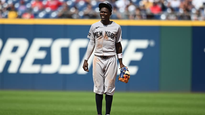 Jazz Chisholm Jr. celebrating a home run for the Yankees