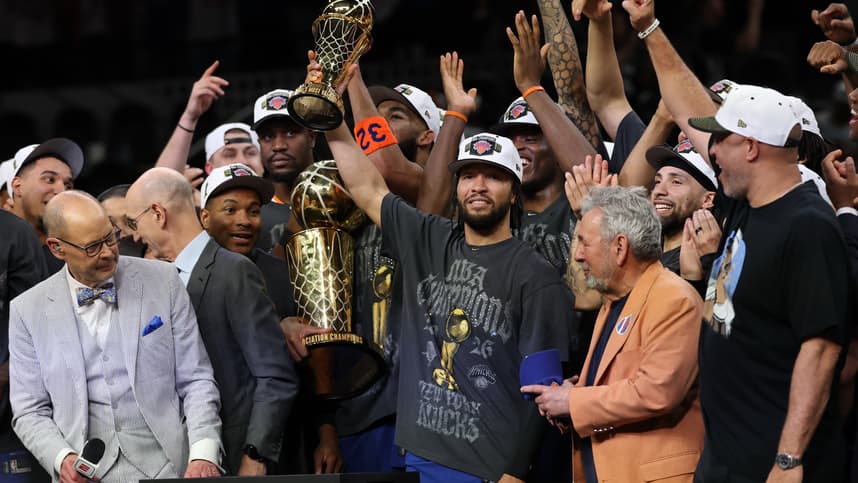 Jalen Brunson celebrating the Knicks championship