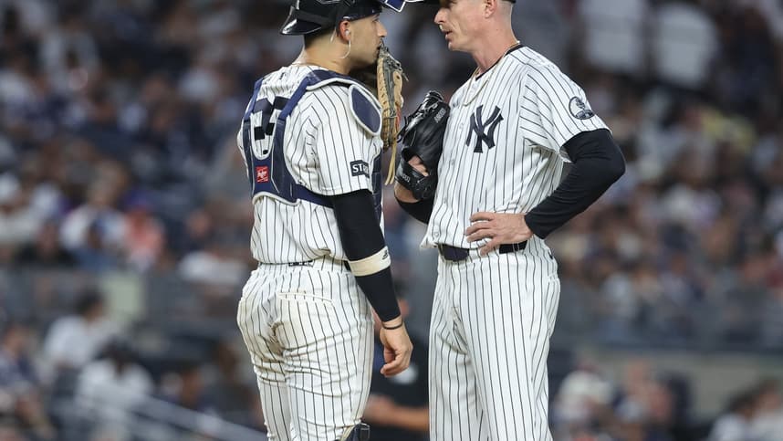 J.C. Escarra catching for the Yankees during a game