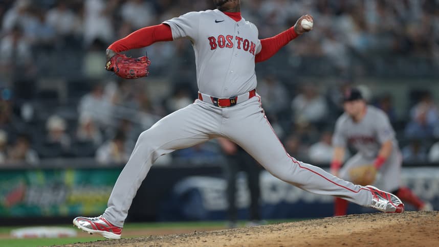 Aroldis Chapman pitching for the Red Sox against the Yankees