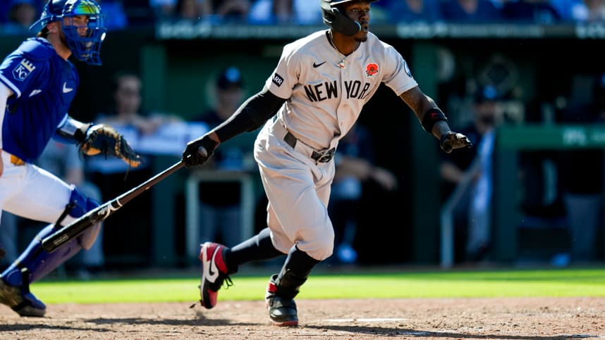 Jazz Chisholm hits a double for the Yankees against the Royals
