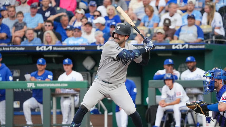 Austin Wells bats for the Yankees against the Royals