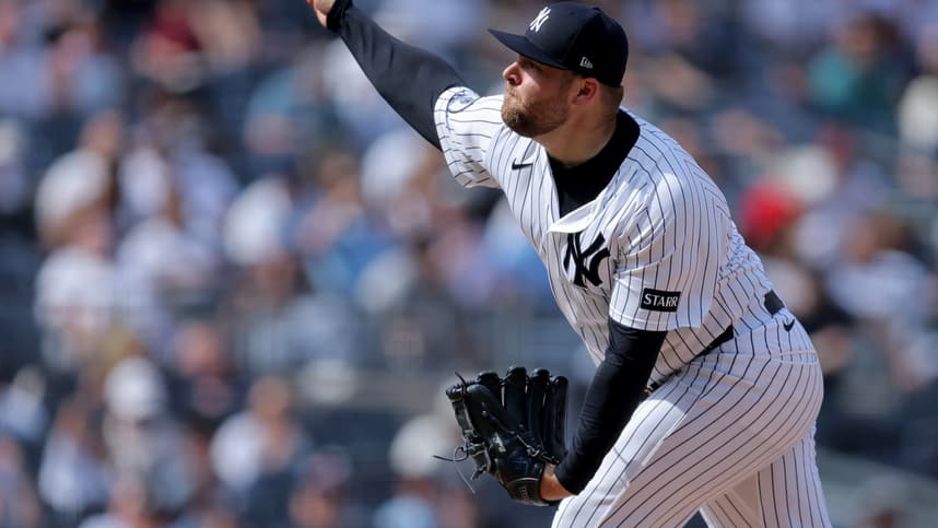 David Bednar pitches for the Yankees against the Guardians