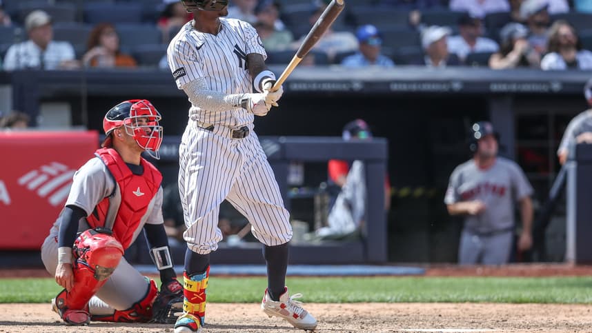 Jazz Chisholm Jr. hits a three-run home run for the Yankees against the Red Sox