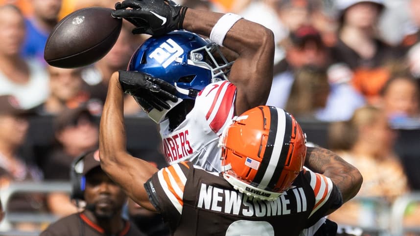 Greg Newsome II covering a receiver for the Giants