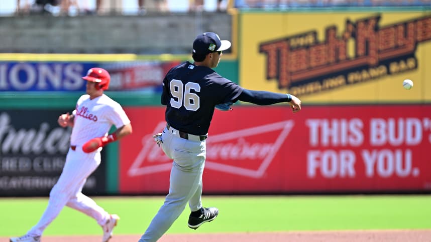 George Lombard Jr. fielding during Yankees spring training
