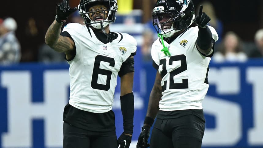 Greg Newsome II celebrates a defensive play with the Jaguars