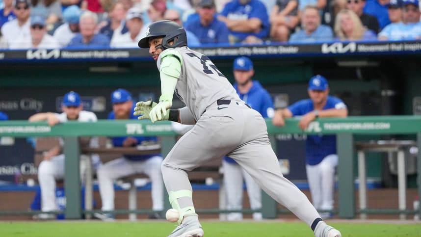 Jose Caballero bats for the Yankees against the Royals