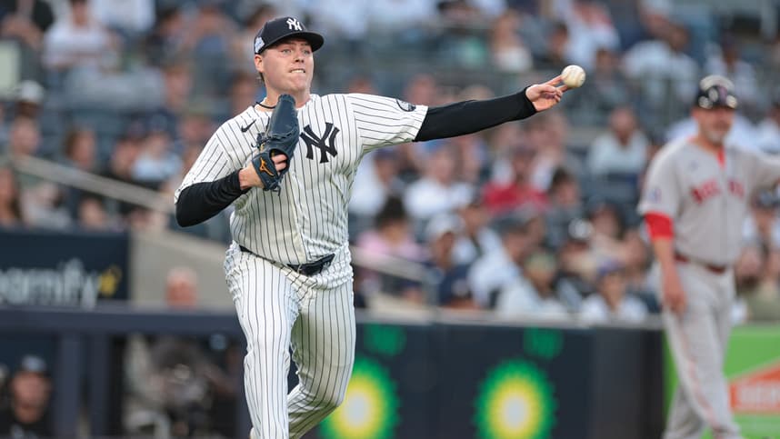Ryan Weathers throwing to first base for the Yankees