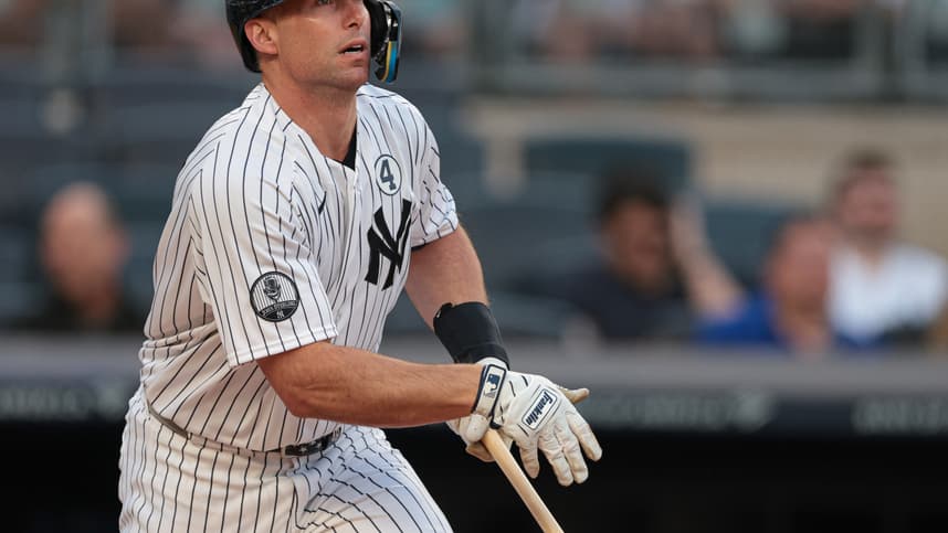 Paul Goldschmidt doubles for the Yankees against the Guardians