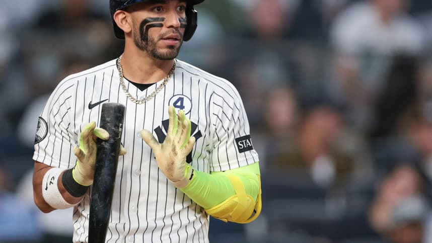Jose Caballero reacts during a Yankees game against Cleveland