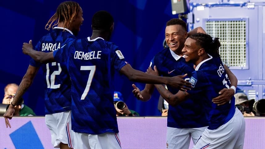 France players celebrate a goal against Sweden in New York New Jersey