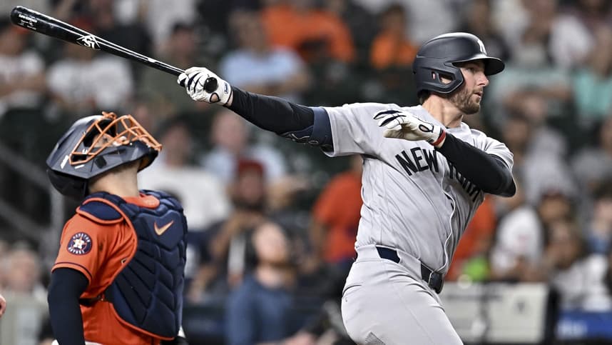 Giancarlo Stanton bats for the Yankees in Houston