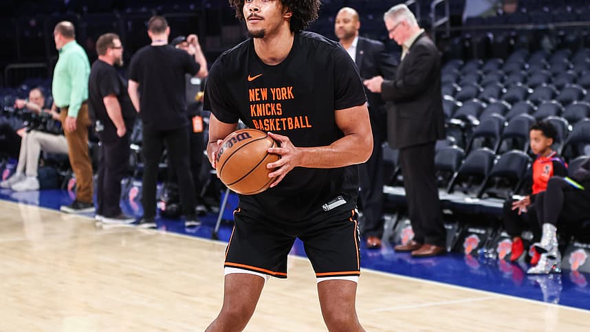 May 8, 2024; New York, New York, USA; New York Knicks center Jericho Sims (45) warms up prior to game two of the second round for the 2024 NBA playoffs against the Indiana Pacers at Madison Square Garden. Mandatory Credit: Wendell Cruz-Imagn Images