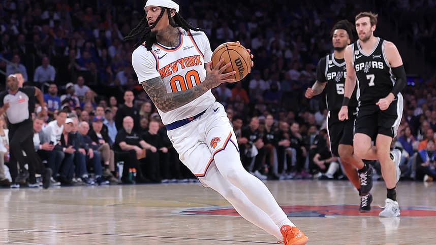 Jordan Clarkson handling the ball for the Knicks during the NBA Finals